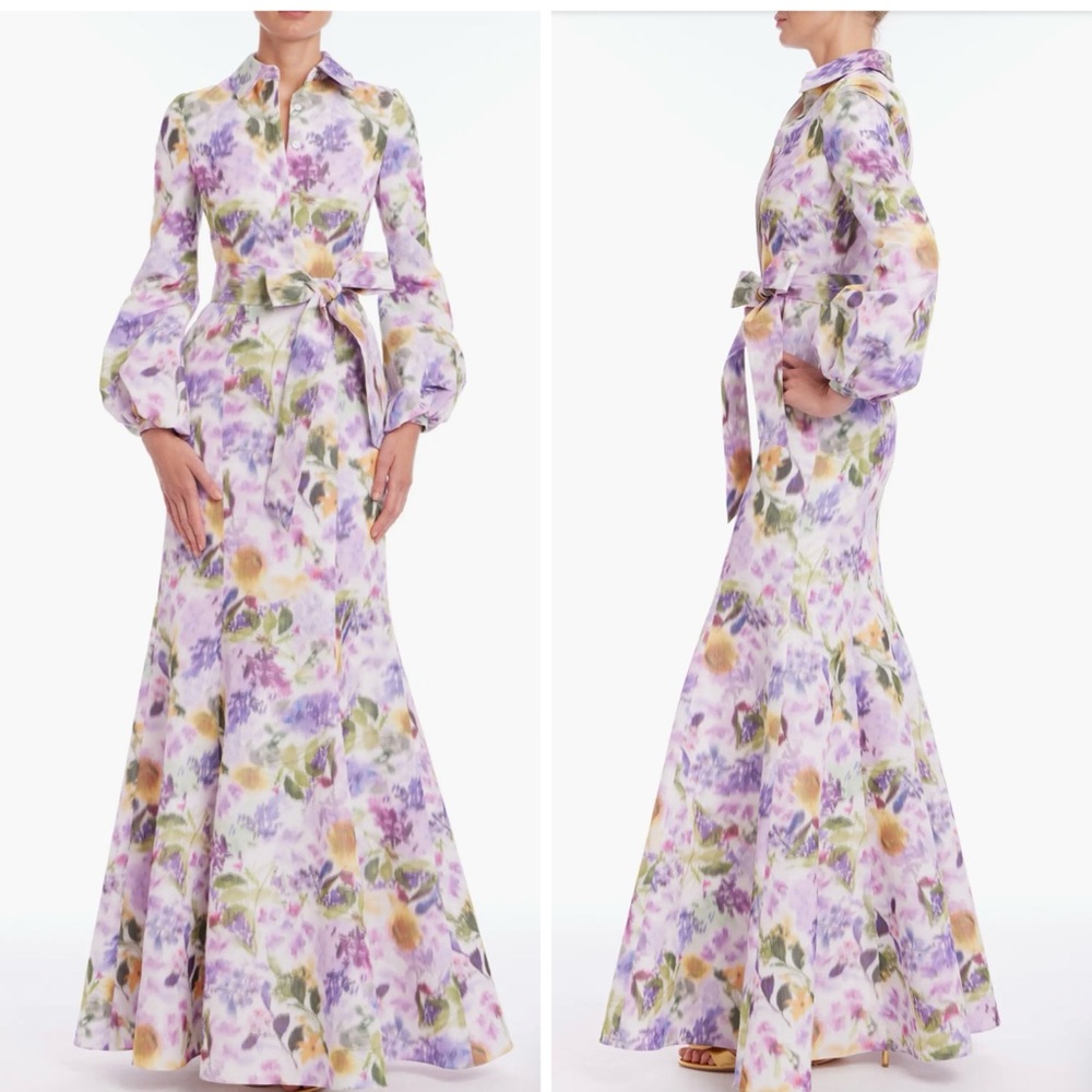BADGLEY MISCHKA Floral-print multicolor Long Sleeve Taffeta Mermaid Gown - Picture 3 of 16